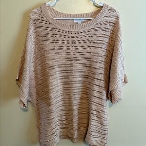 Light Pink Open-Knit Short Sleeve Sweater